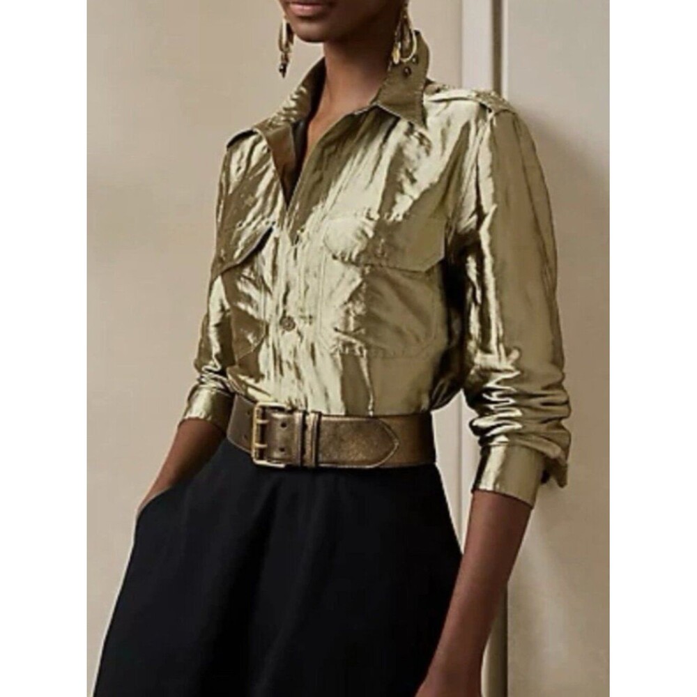 RALPH LAUREN PURPLE LABEL Womens Size 6 Luxury Metallic Organza Utility Shirt